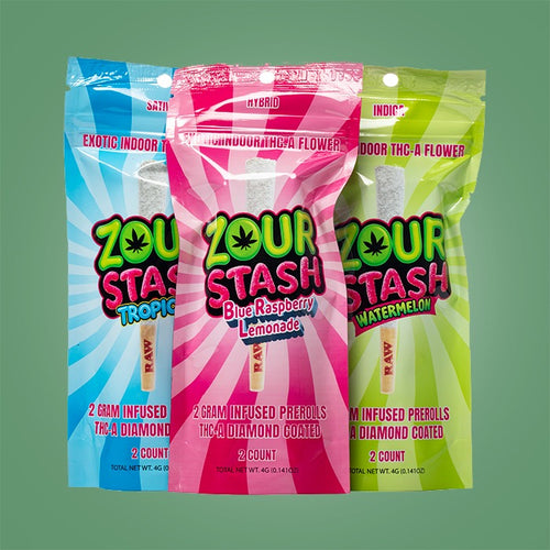 ZOUR STASH EXOTIC THC-A DIAMOND COATED 2G x 2CT PRE ROLL JOINTS